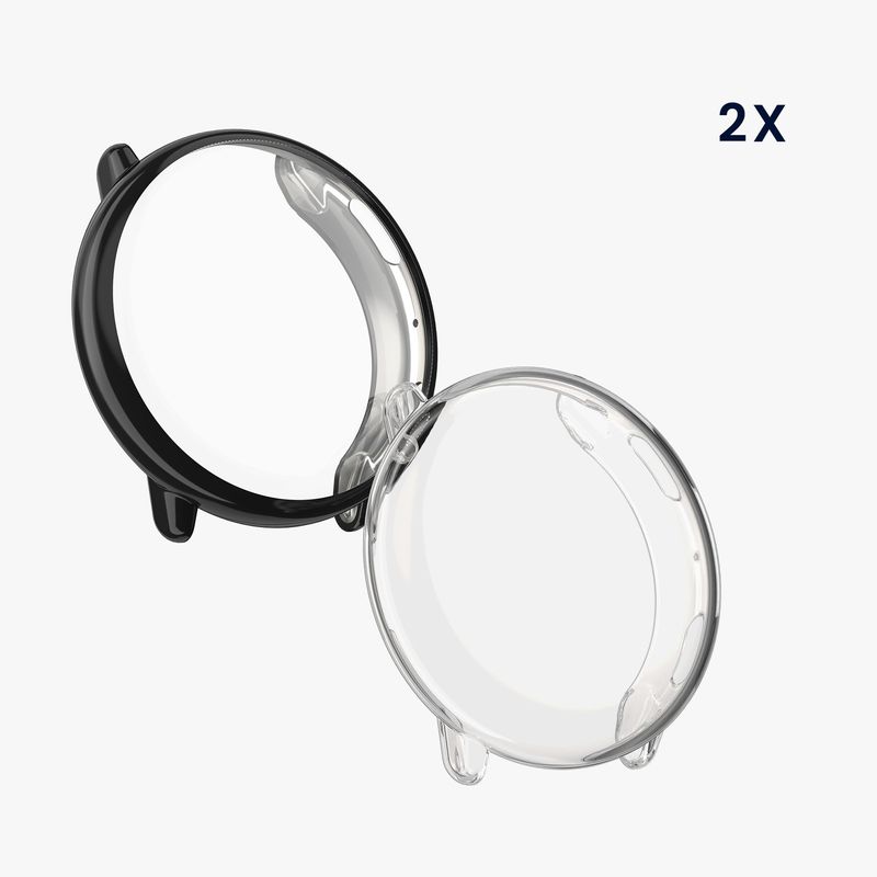 Laptop, Telefoane si Tablete - Wearables si gadgeturi - Wearables - Accesorii wearables - Set 2 huse smartwatch Kwmobile pentru Amazfit Active 2 (A2437), antizgarieturi, flexibil, silicon, transparent, negru - Infinity.ro