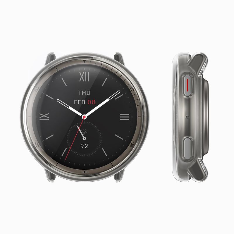 Laptop, Telefoane si Tablete - Wearables si gadgeturi - Wearables - Accesorii wearables - Set 2 huse smartwatch Kwmobile pentru Amazfit Active 2 (A2437), antizgarieturi, flexibil, silicon, transparent, negru - Infinity.ro