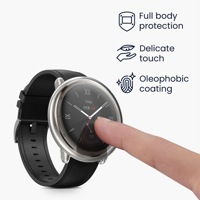 Laptop, Telefoane si Tablete - Wearables si gadgeturi - Wearables - Accesorii wearables - Set 2 huse smartwatch Kwmobile pentru Amazfit Active 2 (A2437), antizgarieturi, flexibil, silicon, transparent, negru - Infinity.ro