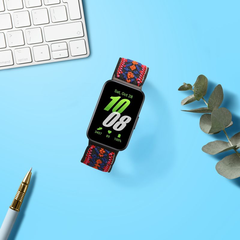 Laptop, Telefoane si Tablete - Wearables si gadgeturi - Wearables - Accesorii wearables - Curea pentru smartwatch Kwmobile pentru Samsung Galaxy Fit 3, curea reglabila, nailon, portocaliu, rosu - Infinity.ro