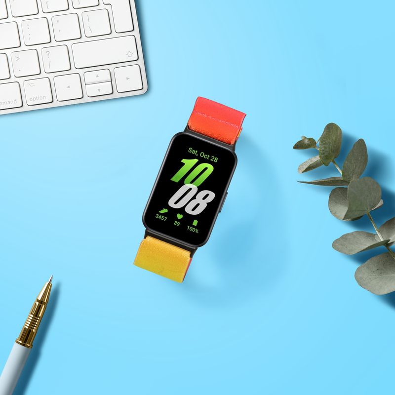 Laptop, Telefoane si Tablete - Wearables si gadgeturi - Wearables - Accesorii wearables - Curea pentru smartwatch Kwmobile pentru Samsung Galaxy Fit 3, curea reglabila, nailon, albastru, portocaliu - Infinity.ro
