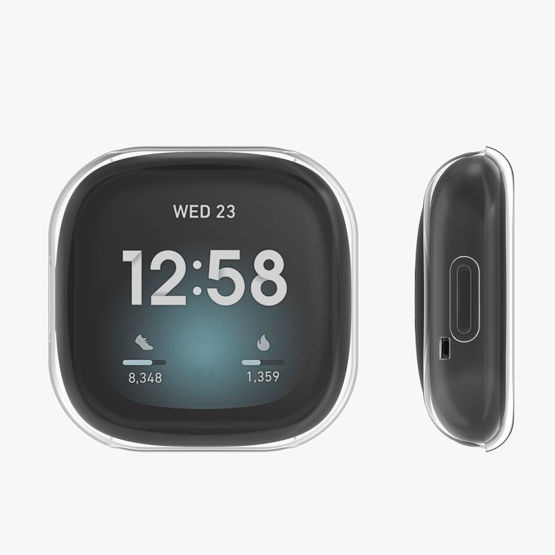 Laptop, Telefoane si Tablete - Wearables si gadgeturi - Wearables - Accesorii wearables - Set 2 huse smartwatch Kwmobile pentru Fitbit Versa 3, Sense, antizgarieturi, flexibil, silicon, transparent, argintiu - Infinity.ro