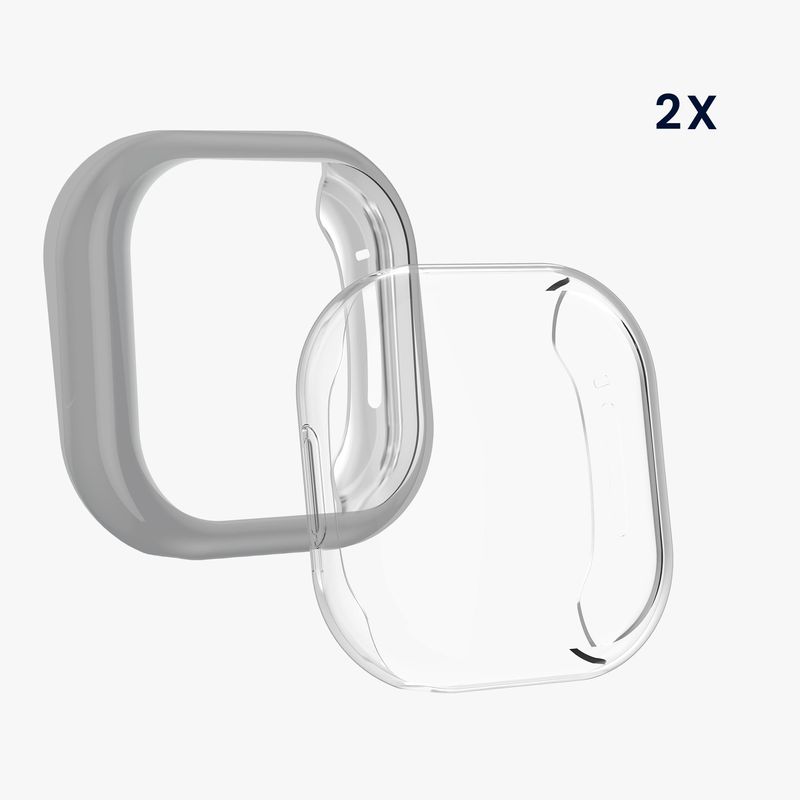 Laptop, Telefoane si Tablete - Wearables si gadgeturi - Wearables - Accesorii wearables - Set 2 huse smartwatch Kwmobile pentru Fitbit Versa 3, Sense, antizgarieturi, flexibil, silicon, transparent, argintiu - Infinity.ro
