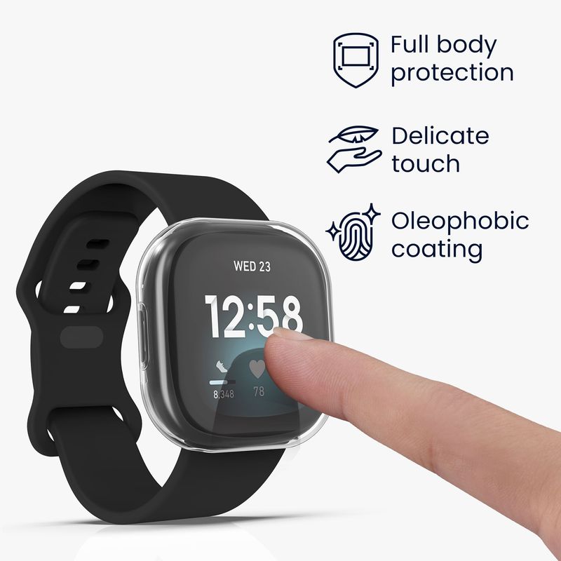 Laptop, Telefoane si Tablete - Wearables si gadgeturi - Wearables - Accesorii wearables - Set 2 huse smartwatch Kwmobile pentru Fitbit Versa 3, Sense, antizgarieturi, flexibil, silicon, transparent, argintiu - Infinity.ro