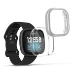 Laptop, Telefoane si Tablete - Wearables si gadgeturi - Wearables - Accesorii wearables - Set 2 huse smartwatch Kwmobile pentru Fitbit Versa 3, Sense, antizgarieturi, flexibil, silicon, transparent, argintiu - Infinity.ro