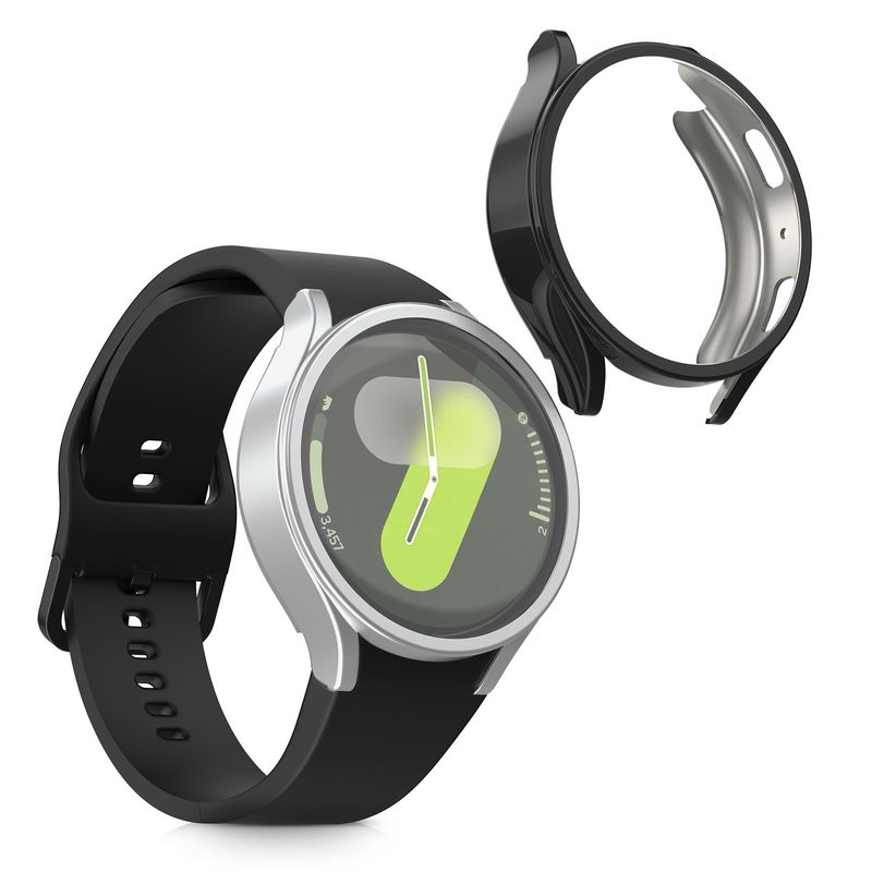Laptop, Telefoane si Tablete - Wearables si gadgeturi - Wearables - Accesorii wearables - Set 2 huse smartwatch Kwmobile pentru Samsung Galaxy Watch 7 44 mm, antizgarieturi, flexibil, silicon, negru, argintiu - Infinity.ro