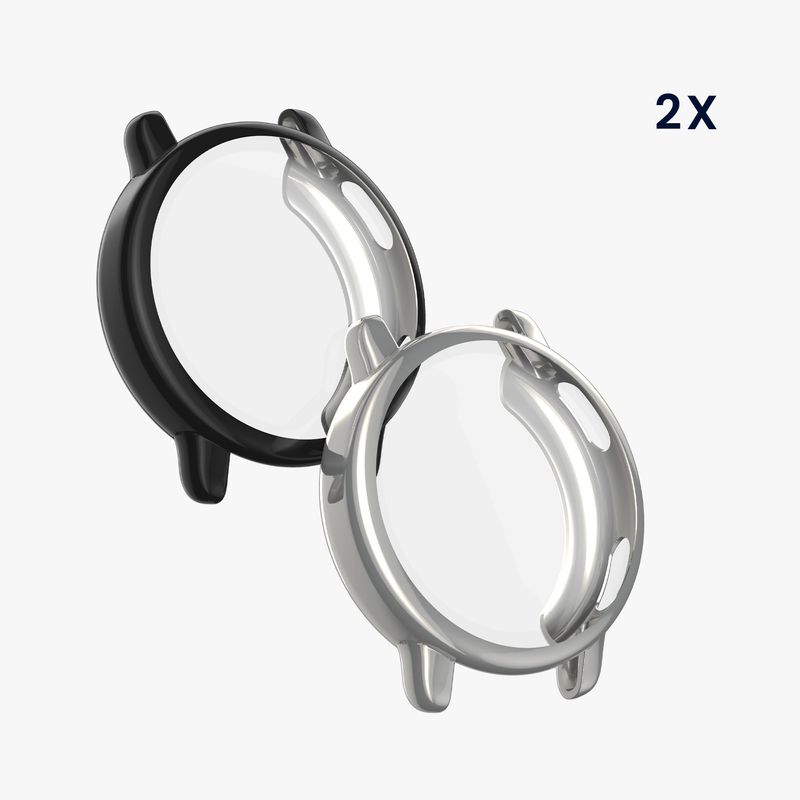 Laptop, Telefoane si Tablete - Wearables si gadgeturi - Wearables - Accesorii wearables - Set 2 huse smartwatch Kwmobile pentru Garmin vivoactive 5, active 5, antizgarieturi, flexibil, silicon, negru, argintiu - Infinity.ro