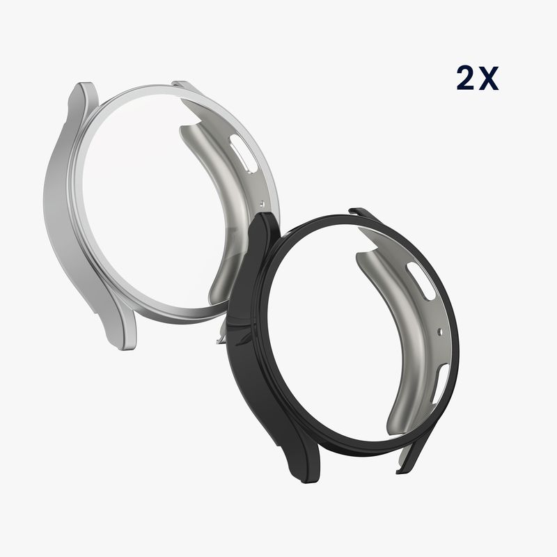 Laptop, Telefoane si Tablete - Wearables si gadgeturi - Wearables - Accesorii wearables - Set 2 huse smartwatch Kwmobile pentru Samsung Galaxy Watch 7 44 mm, antizgarieturi, flexibil, silicon, negru, argintiu - Infinity.ro