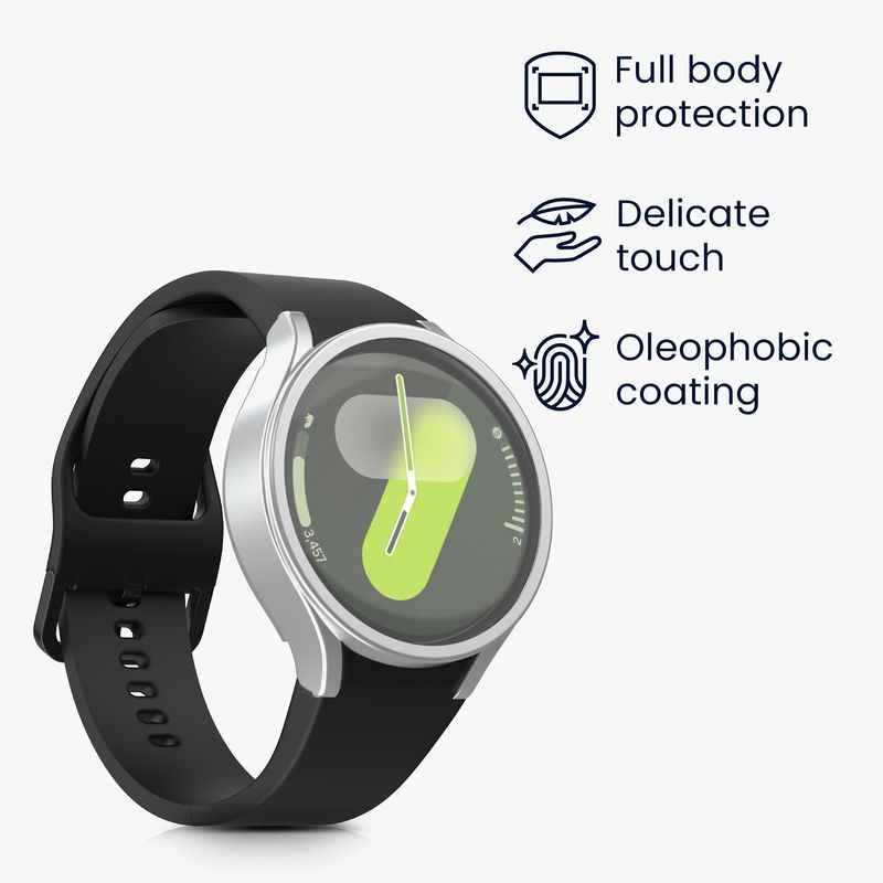 Laptop, Telefoane si Tablete - Wearables si gadgeturi - Wearables - Accesorii wearables - Set 2 huse smartwatch Kwmobile pentru Samsung Galaxy Watch 7 44 mm, antizgarieturi, flexibil, silicon, negru, argintiu - Infinity.ro