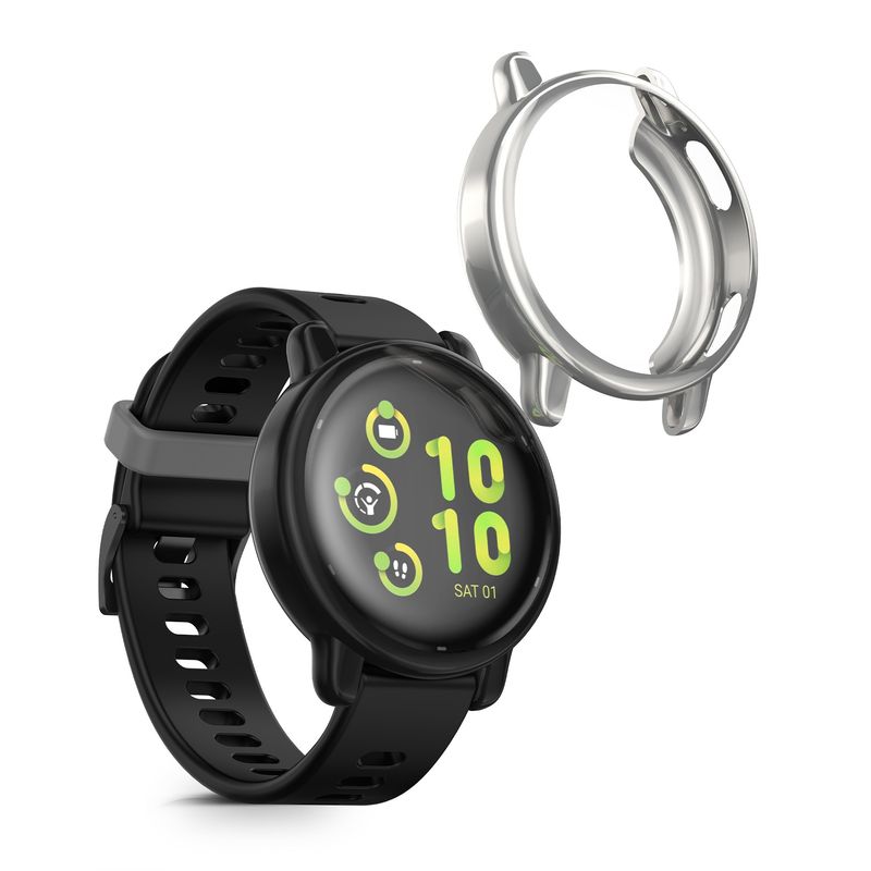 Laptop, Telefoane si Tablete - Wearables si gadgeturi - Wearables - Accesorii wearables - Set 2 huse smartwatch Kwmobile pentru Garmin vivoactive 5, active 5, antizgarieturi, flexibil, silicon, negru, argintiu - Infinity.ro