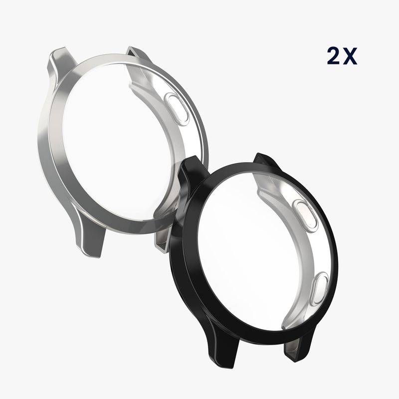 Laptop, Telefoane si Tablete - Wearables si gadgeturi - Wearables - Accesorii wearables - Set 2 huse smartwatch Kwmobile pentru Garmin Venu 2S, vivoactive 4S, antizgarieturi, flexibil, silicon, argintiu, gri - Infinity.ro