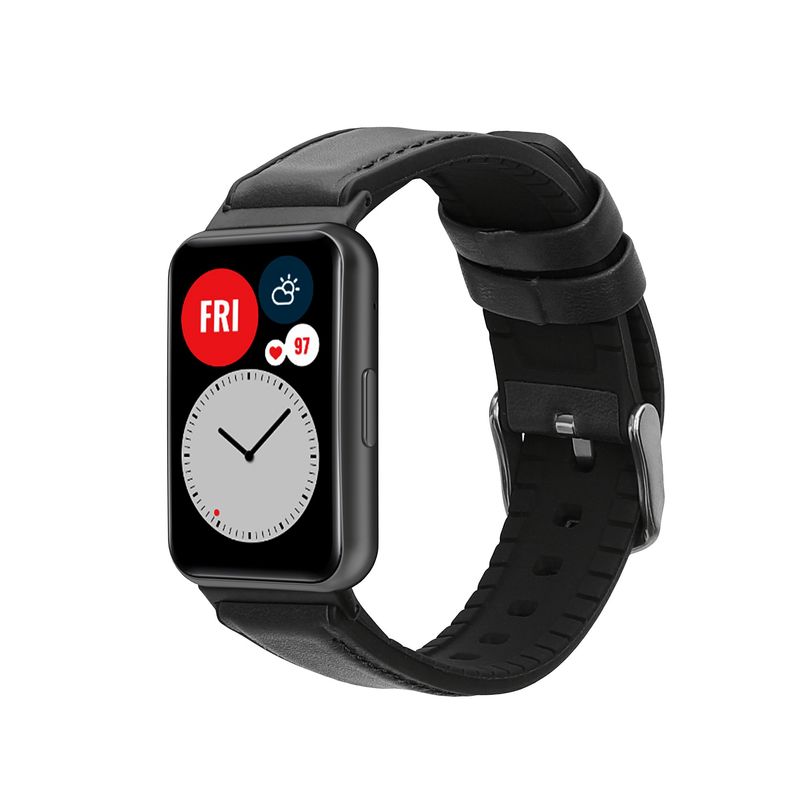 Laptop, Telefoane si Tablete - Wearables si gadgeturi - Wearables - Accesorii wearables - Curea pentru smartwatch Kwmobile pentru Huawei Watch Fit 2, curea reglabila, piele naturala, silicon, negru - Infinity.ro