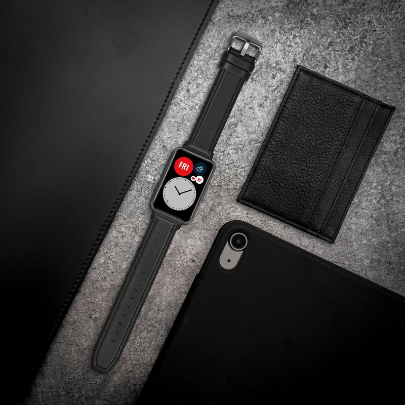 Laptop, Telefoane si Tablete - Wearables si gadgeturi - Wearables - Accesorii wearables - Curea pentru smartwatch Kwmobile pentru Huawei Watch Fit 2, curea reglabila, piele naturala, silicon, negru - Infinity.ro