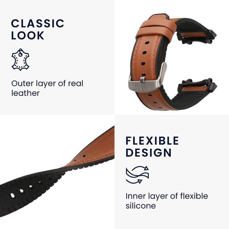 Laptop, Telefoane si Tablete - Wearables si gadgeturi - Wearables - Accesorii wearables - Curea pentru smartwatch Kwmobile pentru Amazfit T-Rex 3, curea reglabila, piele naturala, silicon, maro, negru - Infinity.ro