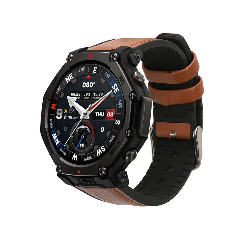 Laptop, Telefoane si Tablete - Wearables si gadgeturi - Wearables - Accesorii wearables - Curea pentru smartwatch Kwmobile pentru Amazfit T-Rex 3, curea reglabila, piele naturala, silicon, maro, negru - Infinity.ro