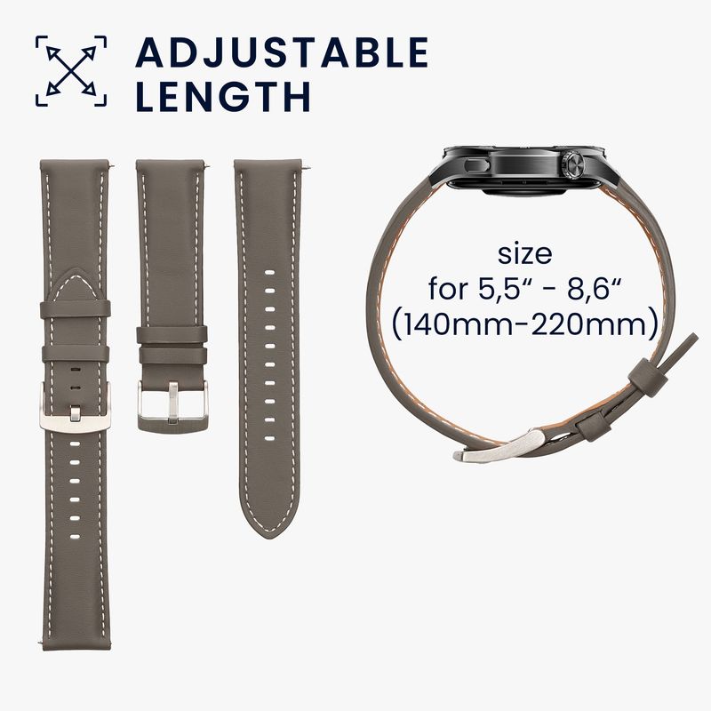 Laptop, Telefoane si Tablete - Wearables si gadgeturi - Wearables - Accesorii wearables - Curea Kwmobile pentru Huawei Watch GT 5 46 mm, GT 5 Pro 46 mm, GT 4 46 mm, Watch GT 3 SE, reglabila, piele naturala, gri - Infinity.ro