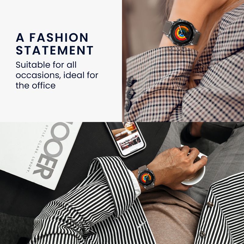 Laptop, Telefoane si Tablete - Wearables si gadgeturi - Wearables - Accesorii wearables - Curea Kwmobile pentru Huawei Watch GT 5 46 mm, GT 5 Pro 46 mm, GT 4 46 mm, Watch GT 3 SE, reglabila, piele naturala, gri - Infinity.ro