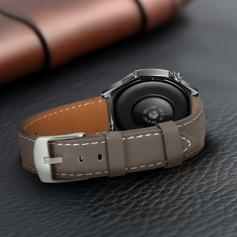 Laptop, Telefoane si Tablete - Wearables si gadgeturi - Wearables - Accesorii wearables - Curea Kwmobile pentru Huawei Watch GT 5 46 mm, GT 5 Pro 46 mm, GT 4 46 mm, Watch GT 3 SE, reglabila, piele naturala, gri - Infinity.ro