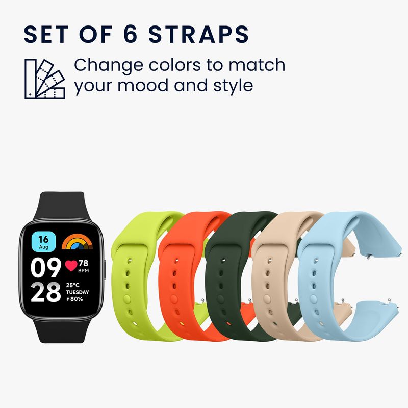 Laptop, Telefoane si Tablete - Wearables si gadgeturi - Wearables - Accesorii wearables - Set 6 curele pentru smartwatch Kwmobile pentru Xiaomi Redmi Watch 3 Active, curea reglabila, silicon, multicolor - Infinity.ro