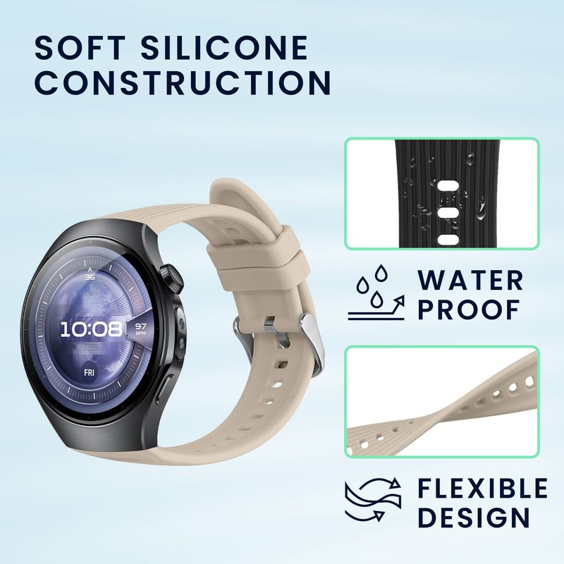 Laptop, Telefoane si Tablete - Wearables si gadgeturi - Wearables - Accesorii wearables - Set 2 curele pentru smartwatch Kwmobile pentru Huawei Watch 5 42 mm, curea reglabila, silicon, negru, bej - Infinity.ro