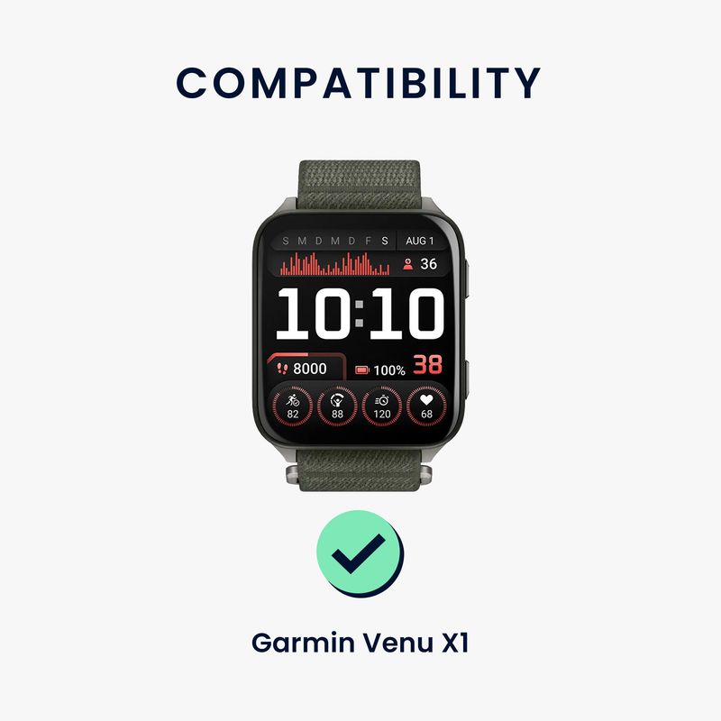 Laptop, Telefoane si Tablete - Wearables si gadgeturi - Wearables - Accesorii wearables - Curea pentru smartwatch Kwmobile pentru Garmin Venu X1, curea reglabila, nailon, verde - Infinity.ro