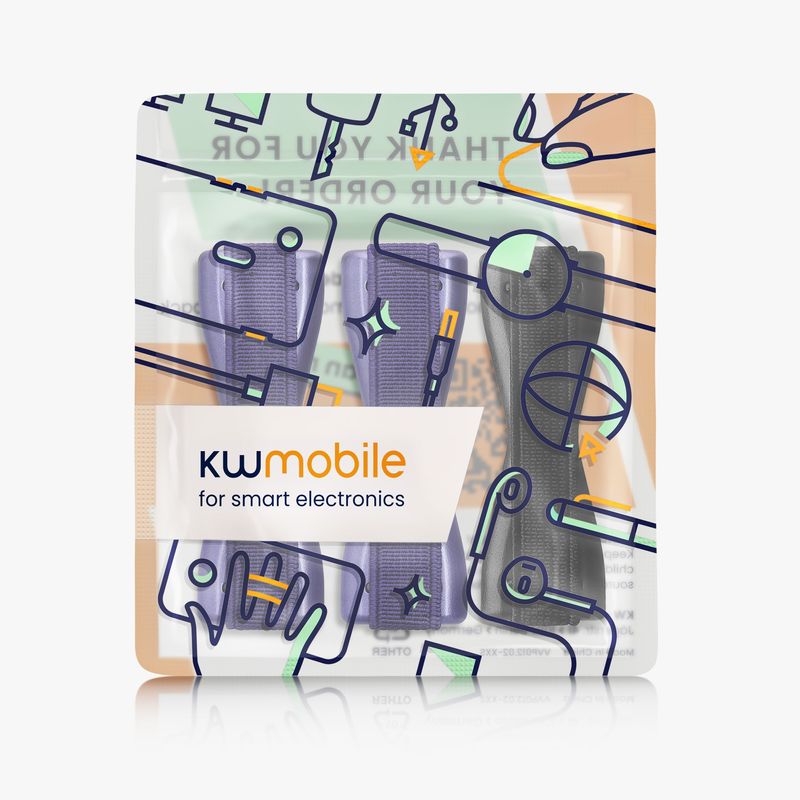 Laptop, Telefoane si Tablete - Telefoane mobile si accesorii - Accesorii Telefoane - Alte accesorii telefoane - Set 3 suporturi pentru deget Kwmobile, universale, autoadezive, functie stand, elastan, mov, negru - Infinity.ro