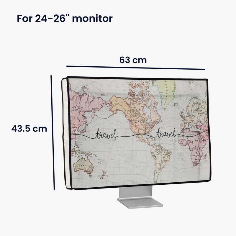 PC, gaming si accesorii - Desktop PC & monitoare - Accesorii monitoare - Husa Kwmobile pentru monitor 24-26 inch, protectie la praf, design calatorie, in (panza), multicolor - Infinity.ro