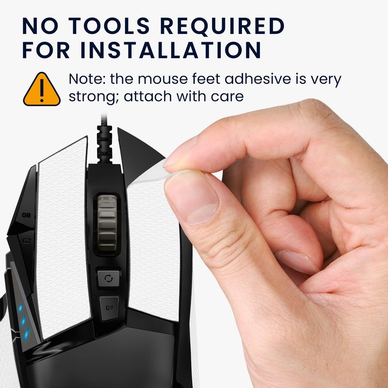 PC, gaming si accesorii - Periferice PC - Periferice Diverse - Grip mouse Kwmobile pentru Logitech G502, piele ecologica, alb, autoadeziv, anti-alunecare - Infinity.ro
