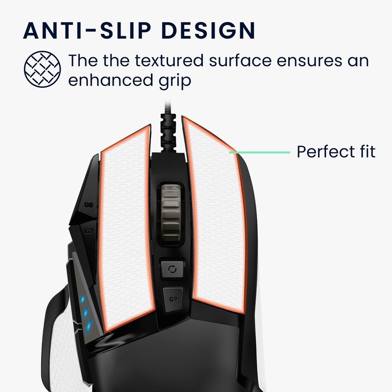 PC, gaming si accesorii - Periferice PC - Periferice Diverse - Grip mouse Kwmobile pentru Logitech G502, piele ecologica, alb, autoadeziv, anti-alunecare - Infinity.ro