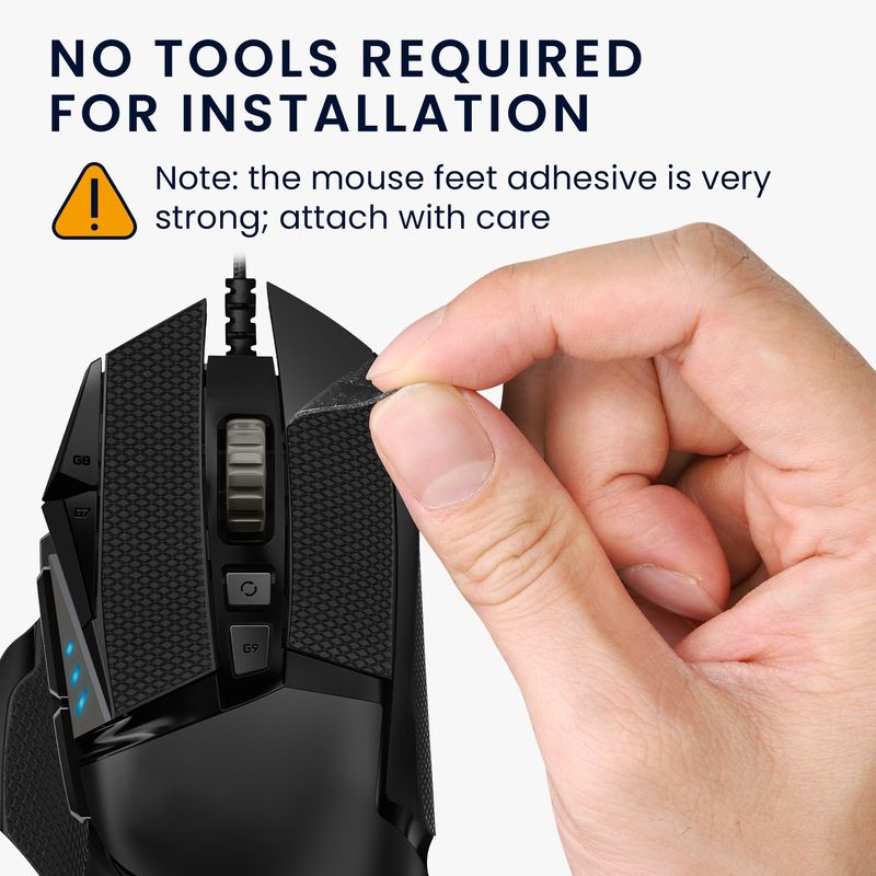 PC, gaming si accesorii - Periferice PC - Periferice Diverse - Grip mouse Kwmobile pentru Logitech G502, piele ecologica, negru, autoadeziv, anti-alunecare - Infinity.ro