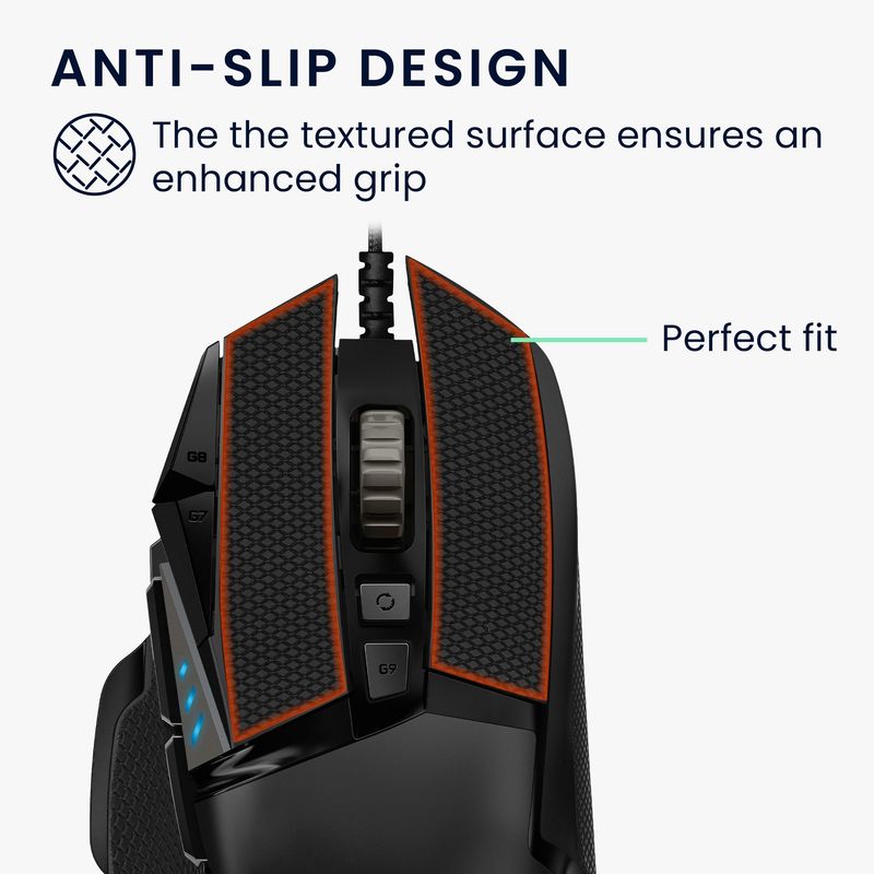 PC, gaming si accesorii - Periferice PC - Periferice Diverse - Grip mouse Kwmobile pentru Logitech G502, piele ecologica, negru, autoadeziv, anti-alunecare - Infinity.ro