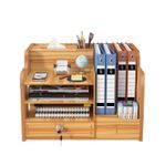 Carti si Birotica - Birotica - Accesorii de birou - Bibliorafturi - Organizator birou din lemn, 9 compartimente, organizator documente A4, bibliorafturi si accesorii, maro deschis - Infinity.ro