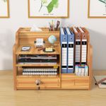 Carti si Birotica - Birotica - Accesorii de birou - Bibliorafturi - Organizator birou din lemn, 9 compartimente, organizator documente A4, bibliorafturi si accesorii, maro deschis - Infinity.ro