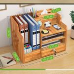 Carti si Birotica - Birotica - Accesorii de birou - Bibliorafturi - Organizator birou din lemn, 9 compartimente, organizator documente A4, bibliorafturi si accesorii, maro deschis - Infinity.ro