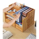 Carti si Birotica - Birotica - Accesorii de birou - Bibliorafturi - Organizator birou din lemn, 9 compartimente, organizator documente A4, bibliorafturi si accesorii, maro deschis - Infinity.ro