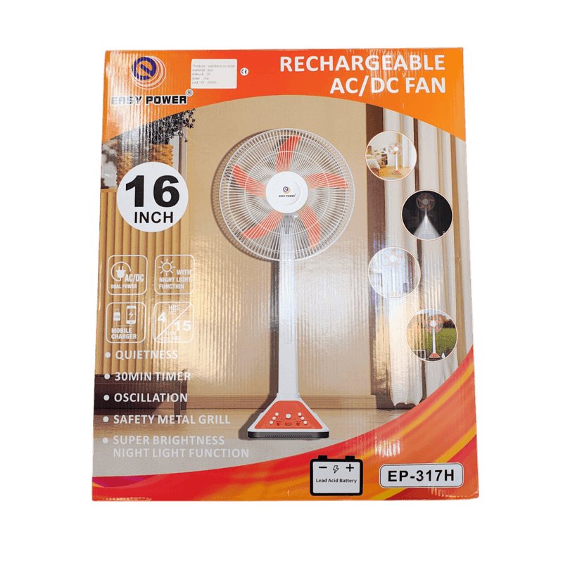 Electronice si Electrocasnice - Climatizare si sisteme de incalzire - Aparate racire aer - Ventilatoare - Ventilator cu Picior Reincarcabil AC/DC 16", 48W, Acumulator 12V 5Ah, LED Integrat, Telecomanda, USB si Timer - Infinity.ro