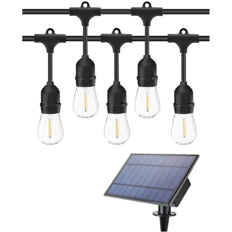 Casa si Gradina - Corpuri si surse de iluminat - Iluminat exterior - Lampi solare - Ghirlanda cu Panou SOLAR,10 m, 10 Becuri incluse filament LED S14, lumina calda , Interconectabila, Jocuri Lumini - Infinity.ro