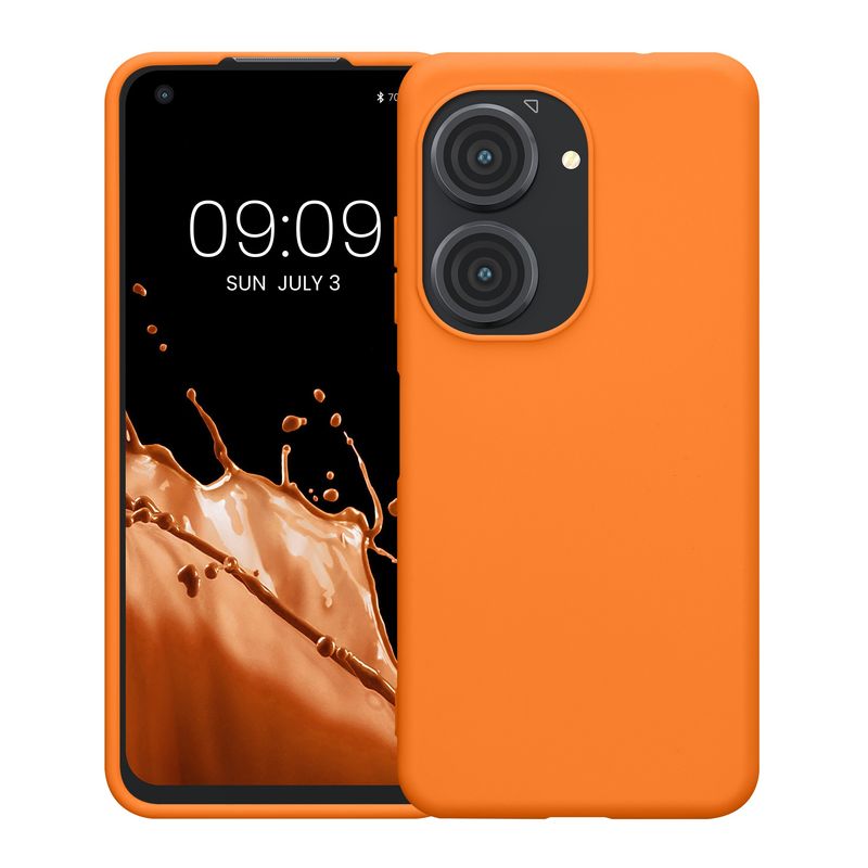 Laptop, Telefoane si Tablete - Telefoane mobile si accesorii - Accesorii Telefoane - Huse telefoane - Husa Kwmobile pentru ASUS Zenfone 10/Zenfone 9, incarcare wireless, anti-alunecare, silicon, portocaliu - Infinity.ro