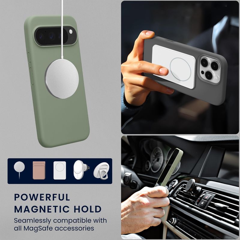 Laptop, Telefoane si Tablete - Telefoane mobile si accesorii - Accesorii Telefoane - Huse telefoane - Husa Kwmobile pentru Google Pixel 10/Pixel 10 Pro, compatibilitate MagSafe, anti-alunecare, silicon, verde - Infinity.ro