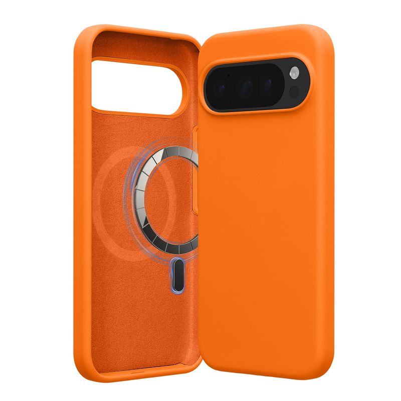 Laptop, Telefoane si Tablete - Telefoane mobile si accesorii - Accesorii Telefoane - Huse telefoane - Husa Kwmobile pentru Google Pixel 10/Pixel 10 Pro, compatibilitate MagSafe, anti-alunecare, silicon, portocaliu - Infinity.ro