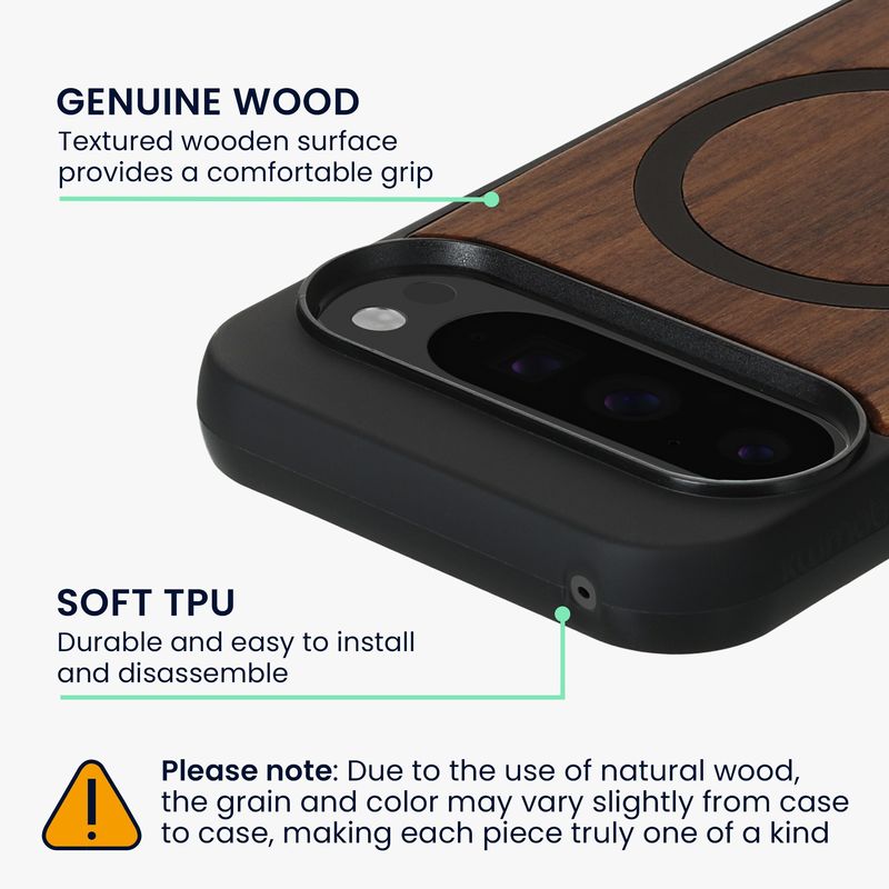 Laptop, Telefoane si Tablete - Telefoane mobile si accesorii - Accesorii Telefoane - Huse telefoane - Husa Kwmobile pentru Google Pixel 10/Pixel 10 Pro, compatibilitate MagSafe, anti-alunecare, lemn, TPU, maro - Infinity.ro