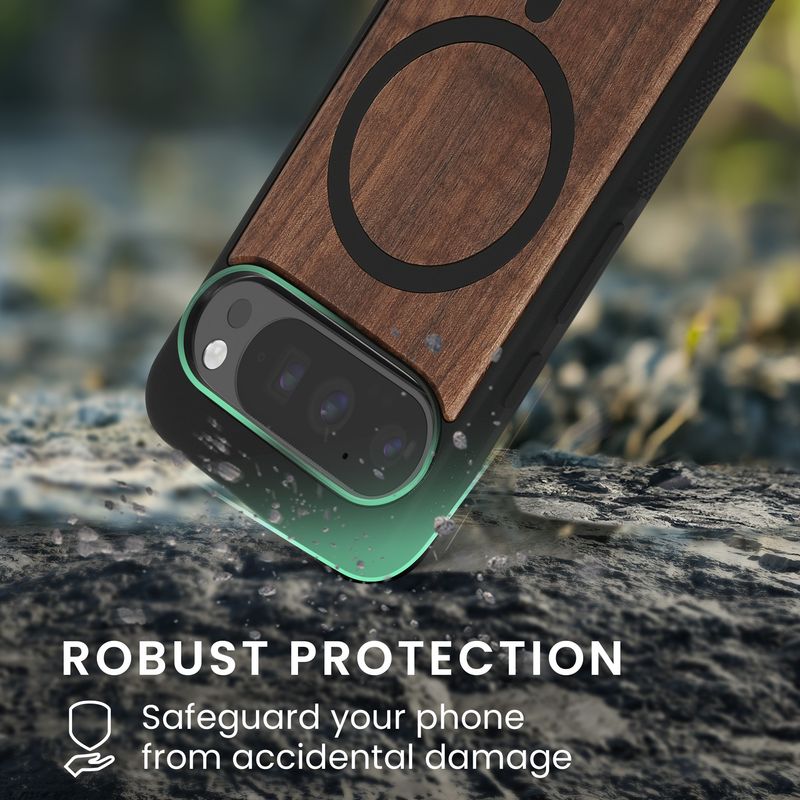 Laptop, Telefoane si Tablete - Telefoane mobile si accesorii - Accesorii Telefoane - Huse telefoane - Husa Kwmobile pentru Google Pixel 10/Pixel 10 Pro, compatibilitate MagSafe, anti-alunecare, lemn, TPU, maro - Infinity.ro