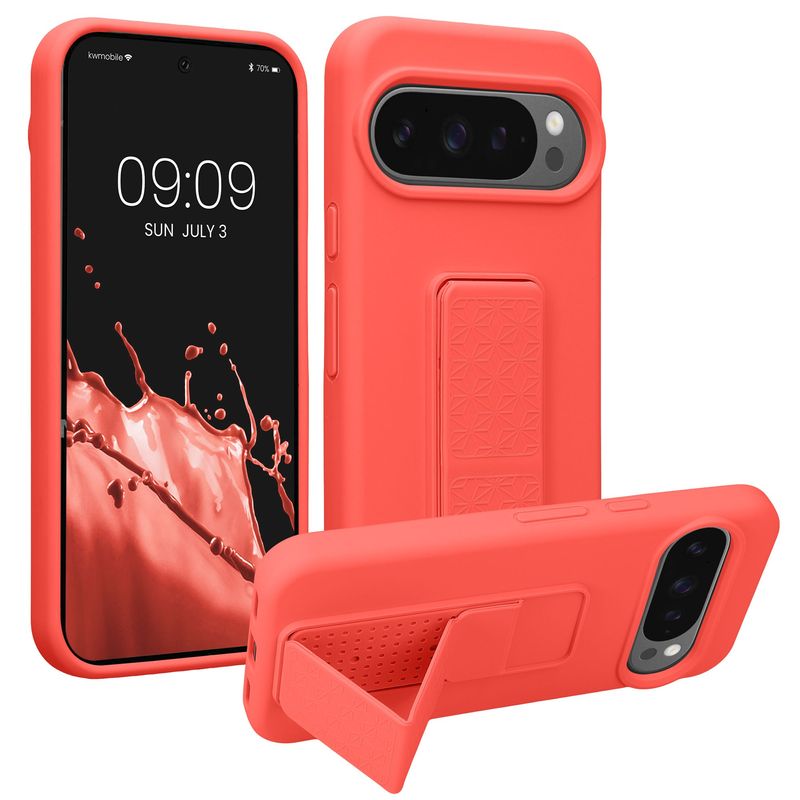 Laptop, Telefoane si Tablete - Telefoane mobile si accesorii - Accesorii Telefoane - Huse telefoane - Husa Kwmobile pentru Google Pixel 10/Pixel 10 Pro, functie stand, silicon, coral - Infinity.ro