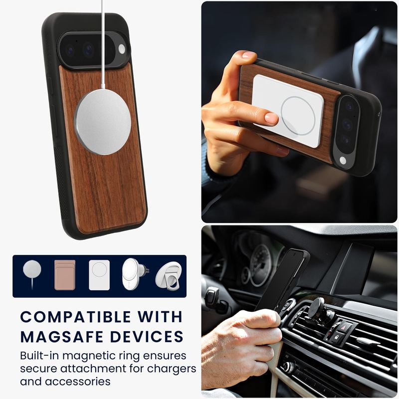 Laptop, Telefoane si Tablete - Telefoane mobile si accesorii - Accesorii Telefoane - Huse telefoane - Husa Kwmobile pentru Google Pixel 10/Pixel 10 Pro, compatibilitate MagSafe, lemn, TPU, maro - Infinity.ro