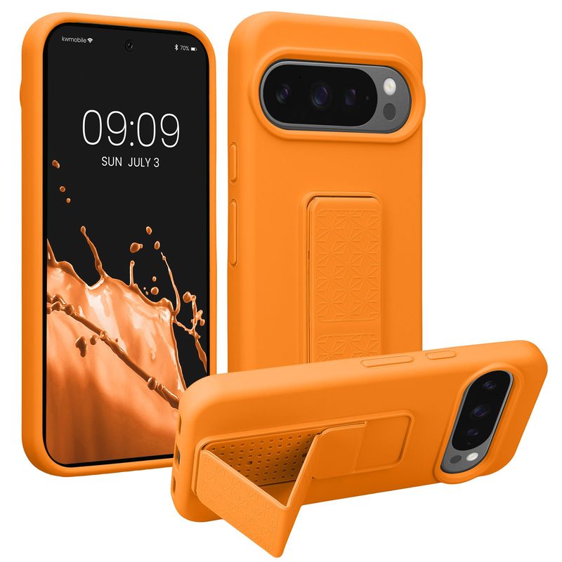 Laptop, Telefoane si Tablete - Telefoane mobile si accesorii - Accesorii Telefoane - Huse telefoane - Husa Kwmobile pentru Google Pixel 10/Pixel 10 Pro, functie stand, silicon, portocaliu - Infinity.ro