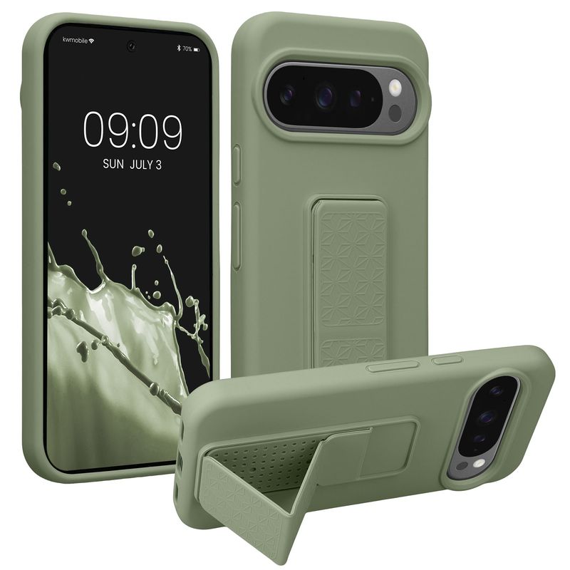 Laptop, Telefoane si Tablete - Telefoane mobile si accesorii - Accesorii Telefoane - Huse telefoane - Husa Kwmobile pentru Google Pixel 10/Pixel 10 Pro, functie stand, silicon, verde, gri - Infinity.ro