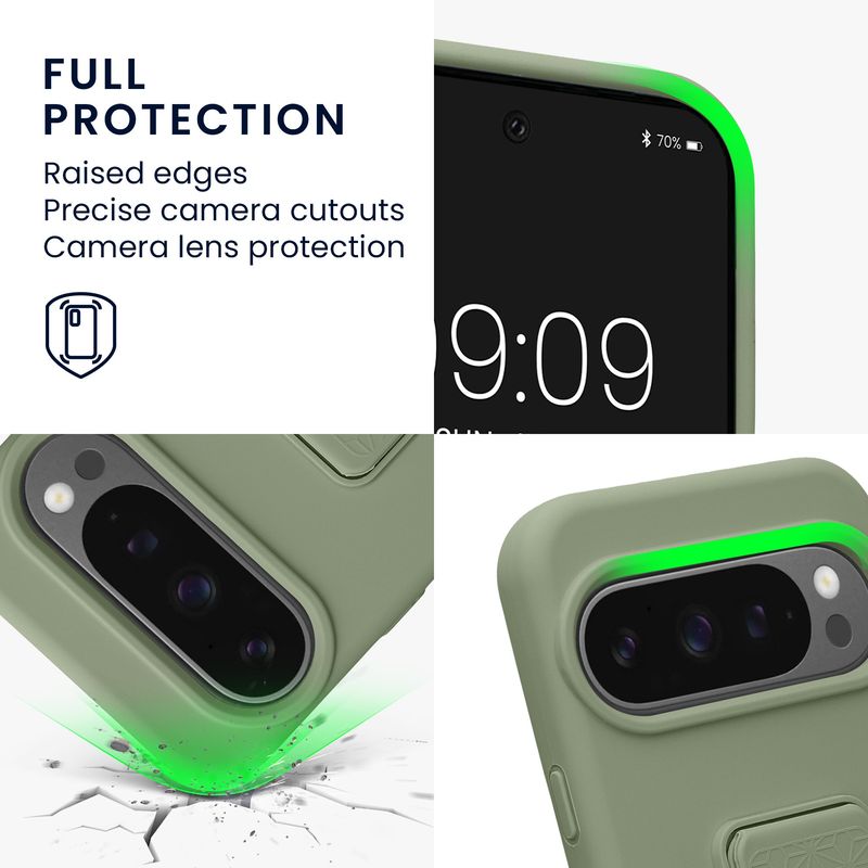 Laptop, Telefoane si Tablete - Telefoane mobile si accesorii - Accesorii Telefoane - Huse telefoane - Husa Kwmobile pentru Google Pixel 10/Pixel 10 Pro, functie stand, silicon, verde, gri - Infinity.ro