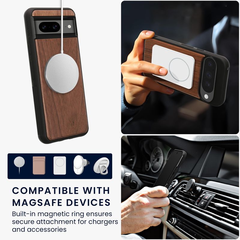 Laptop, Telefoane si Tablete - Telefoane mobile si accesorii - Accesorii Telefoane - Huse telefoane - Husa Kwmobile pentru Google Pixel 8, compatibilitate MagSafe, lemn, TPU, maro - Infinity.ro