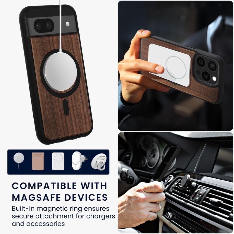 Laptop, Telefoane si Tablete - Telefoane mobile si accesorii - Accesorii Telefoane - Huse telefoane - Husa Kwmobile pentru Google Pixel 8a, compatibilitate MagSafe, lemn, TPU, maro - Infinity.ro