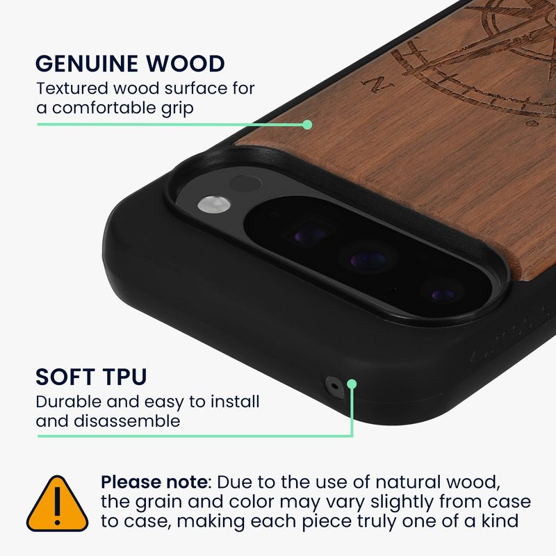 Laptop, Telefoane si Tablete - Telefoane mobile si accesorii - Accesorii Telefoane - Huse telefoane - Husa Kwmobile pentru Google Pixel 9/Pixel 9 Pro, compatibilitate MagSafe, lemn, TPU, maro - Infinity.ro